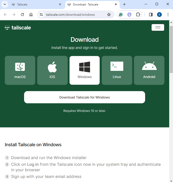Windows Tailscale-Installer herunterladen