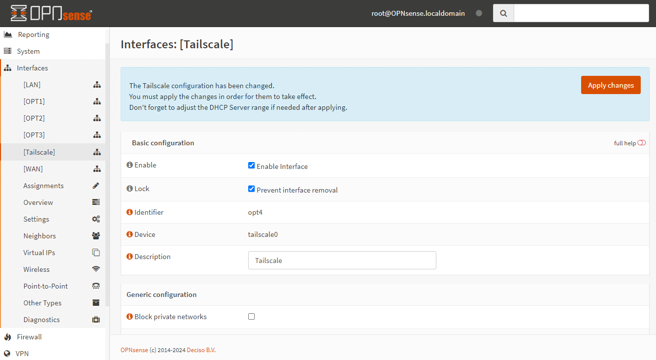 Aktivieren der Tailscale-Schnittstelle auf OPNsense