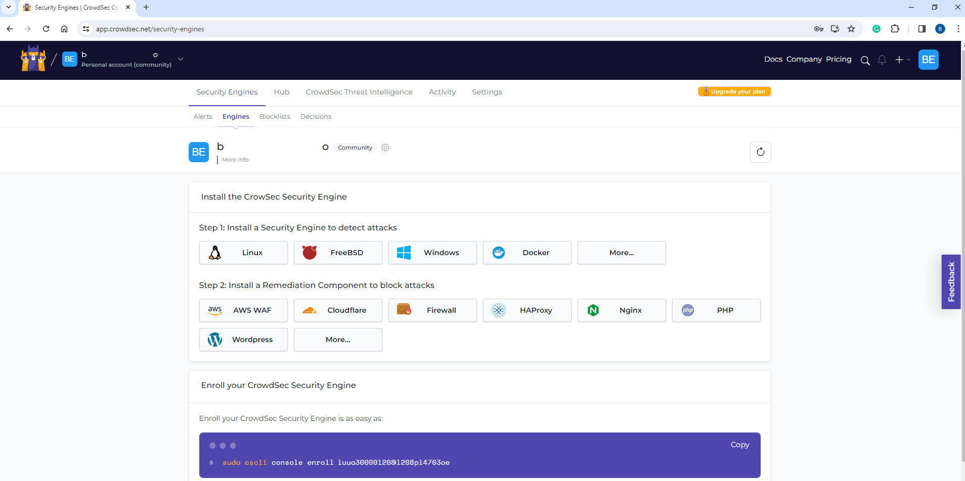 Einen einzigartigen Code für die Anmeldung bei der Sicherheits-Engine erhalten