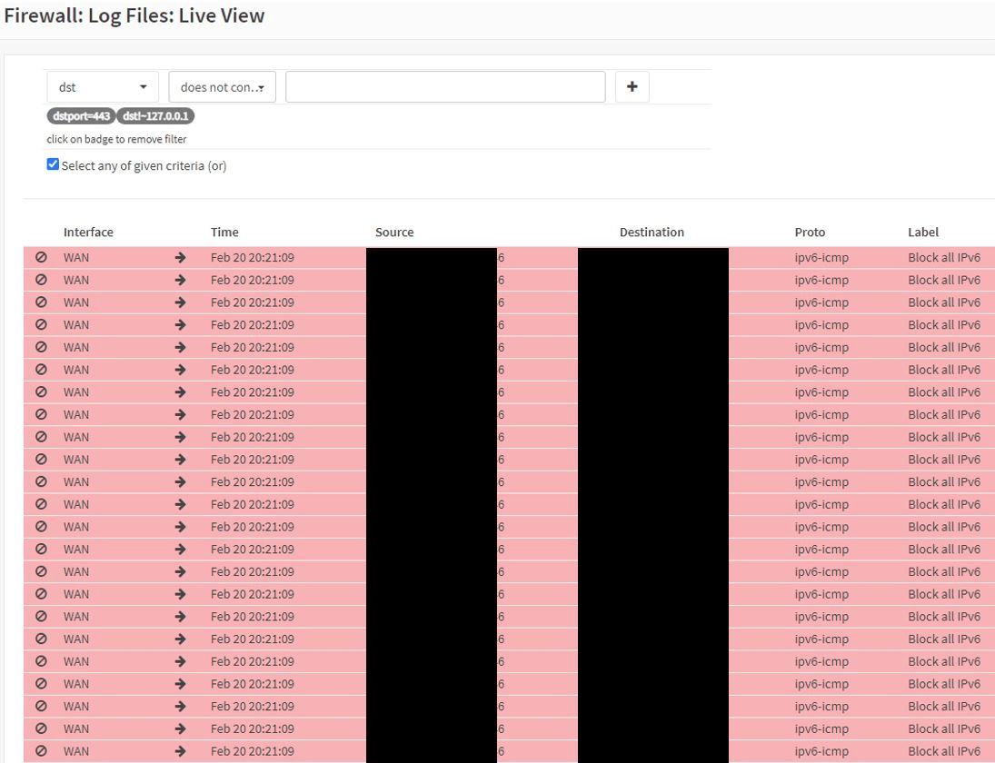 Live-Ansicht der Firewall-Protokolle auf OPNsense