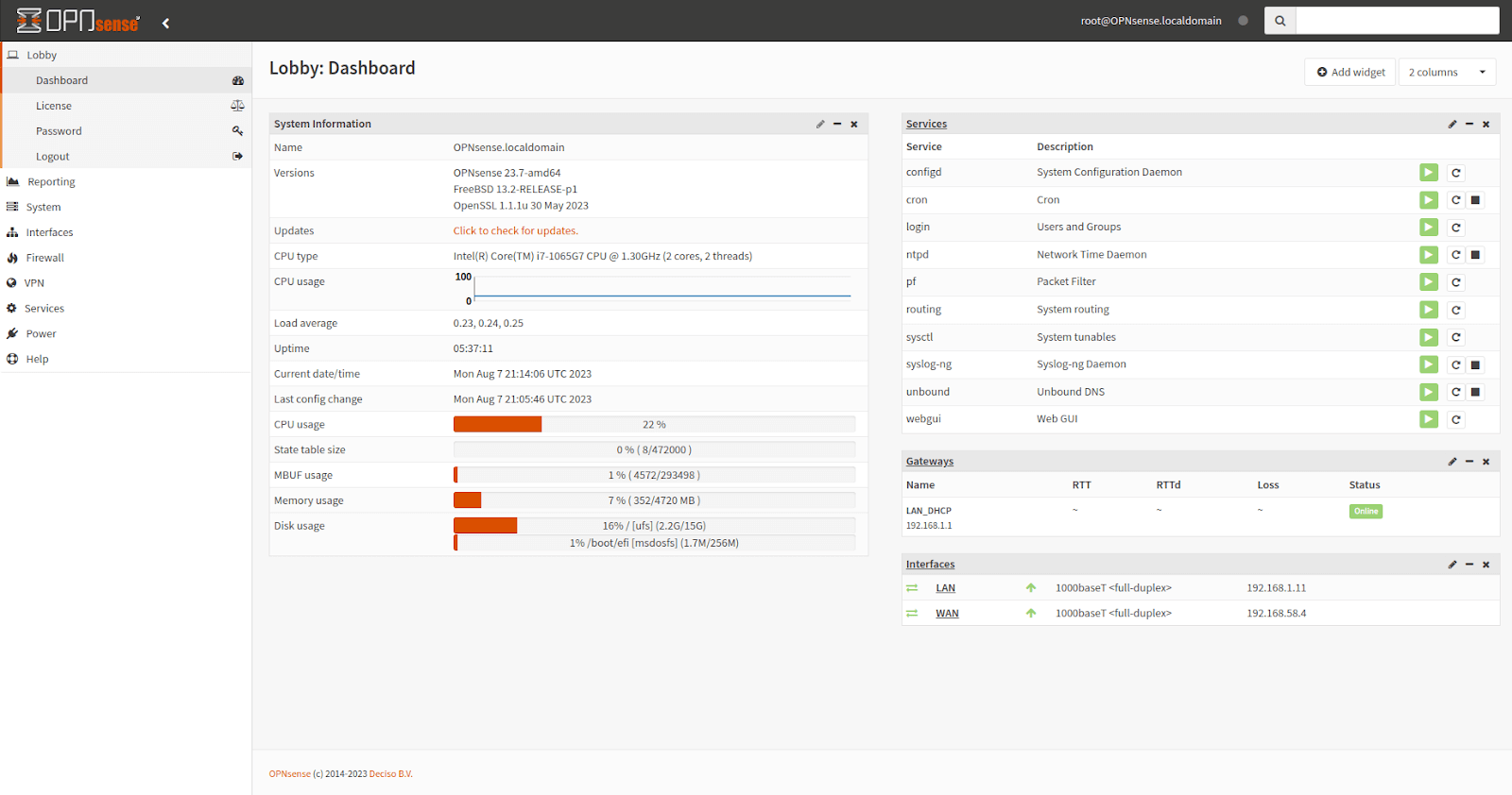OPNsense Dashboard
