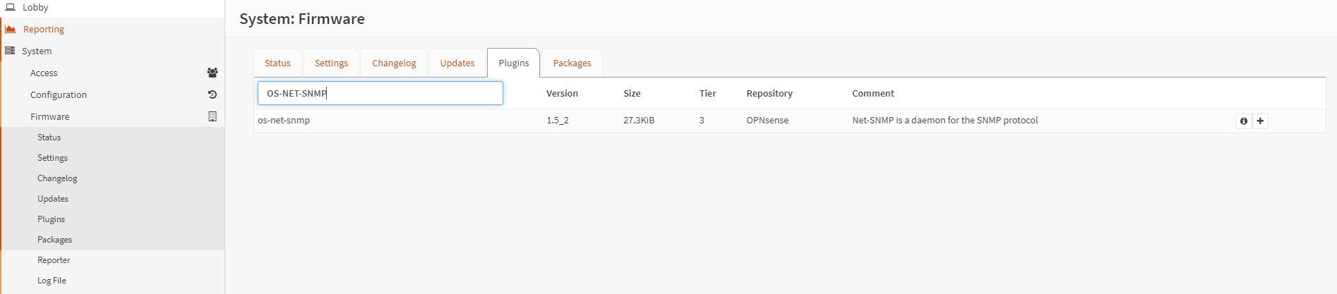 Installation des SNMP-Plugins auf OPNsense