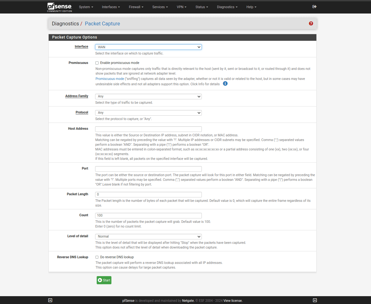 pfSense-Diagnose-Paketaufnahme