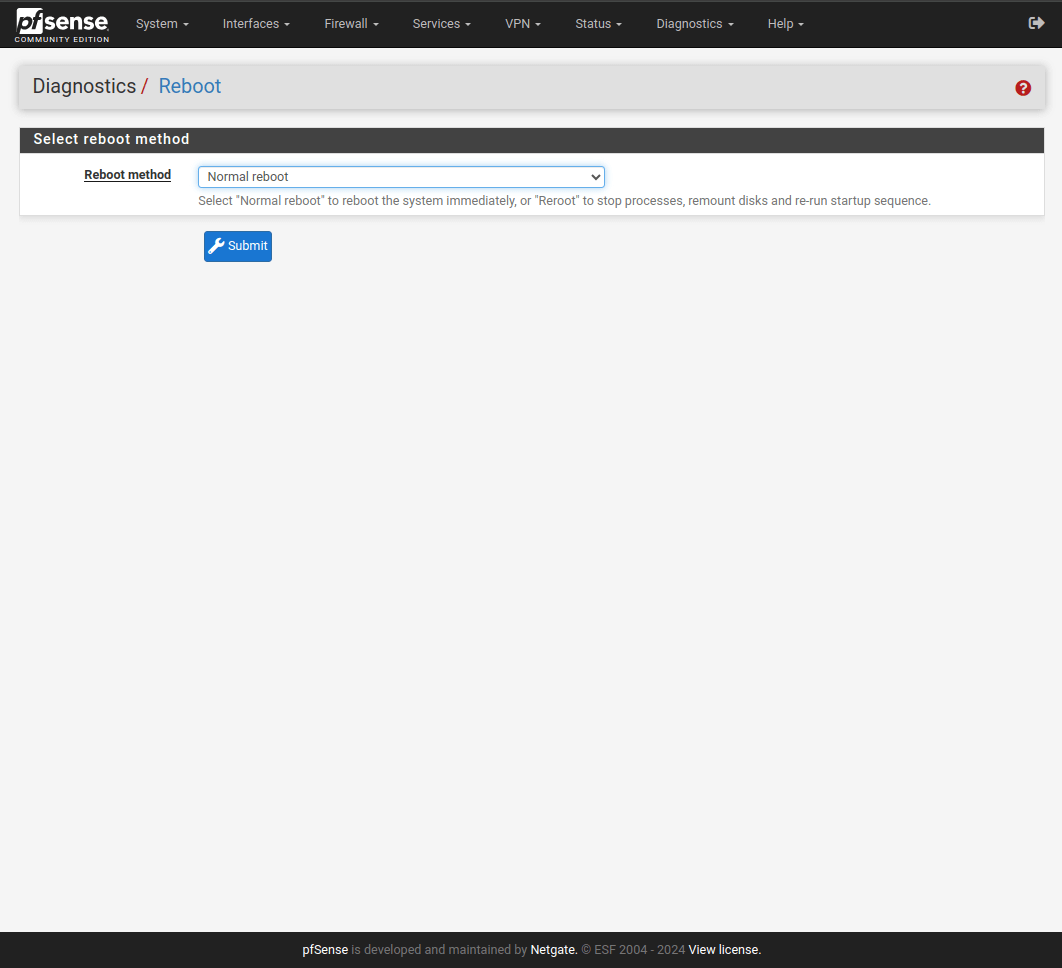 pfSense-Diagnose-Neustart