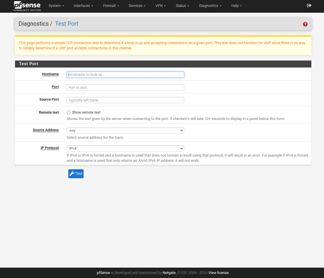 pfSense-Diagnosetestschnittstelle