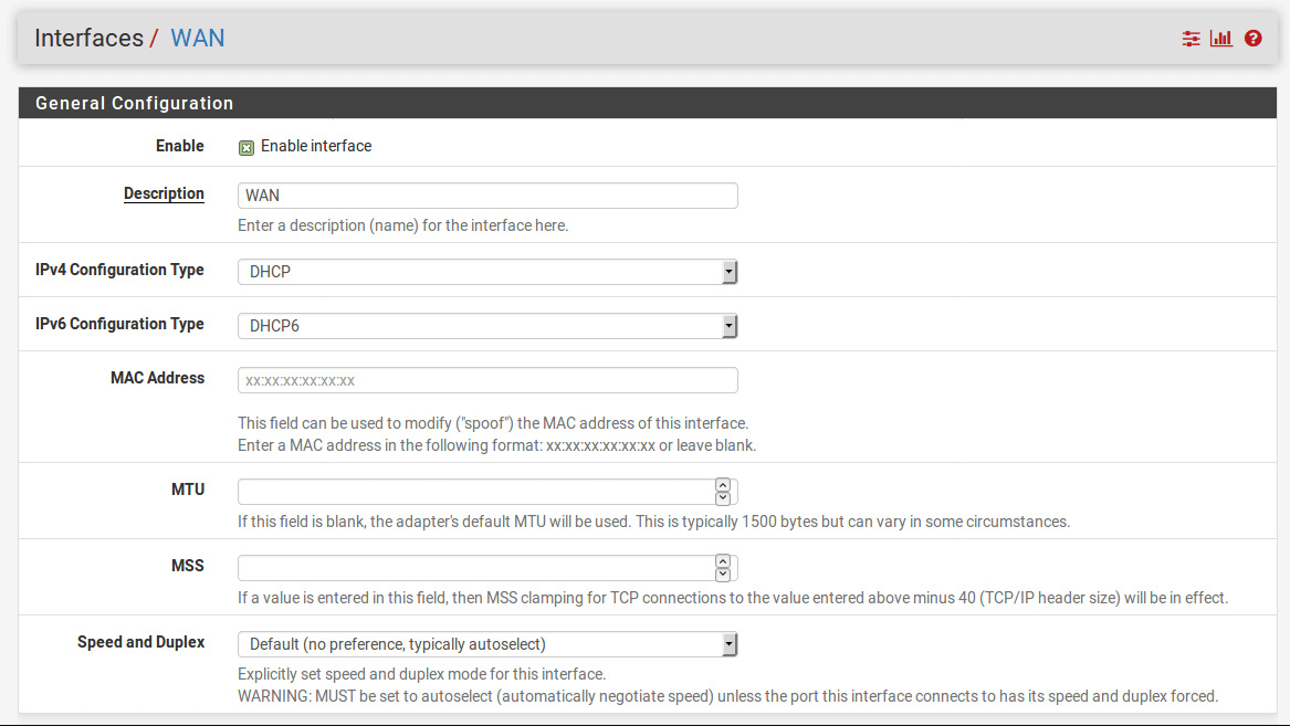 pfSense WAN-Schnittstellenkonfiguration