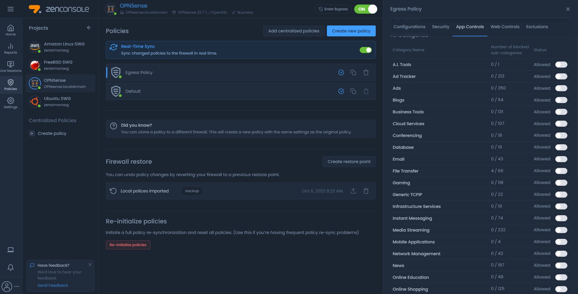 Zenarmor-Richtlinienkontrollen für Anwendungen und Webinhalte