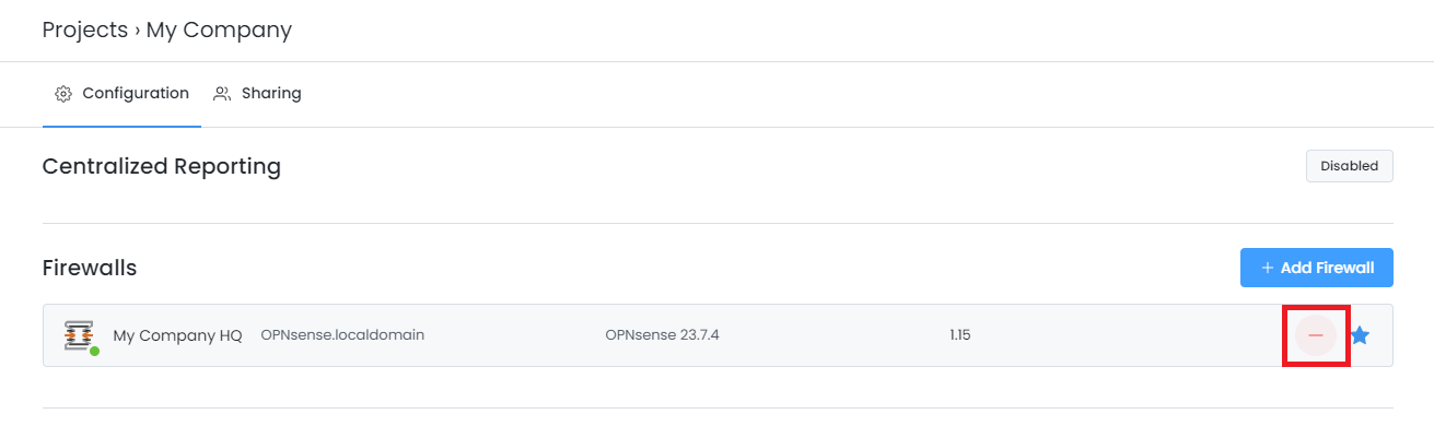 Zenconsole - Removing Firewall to a Project