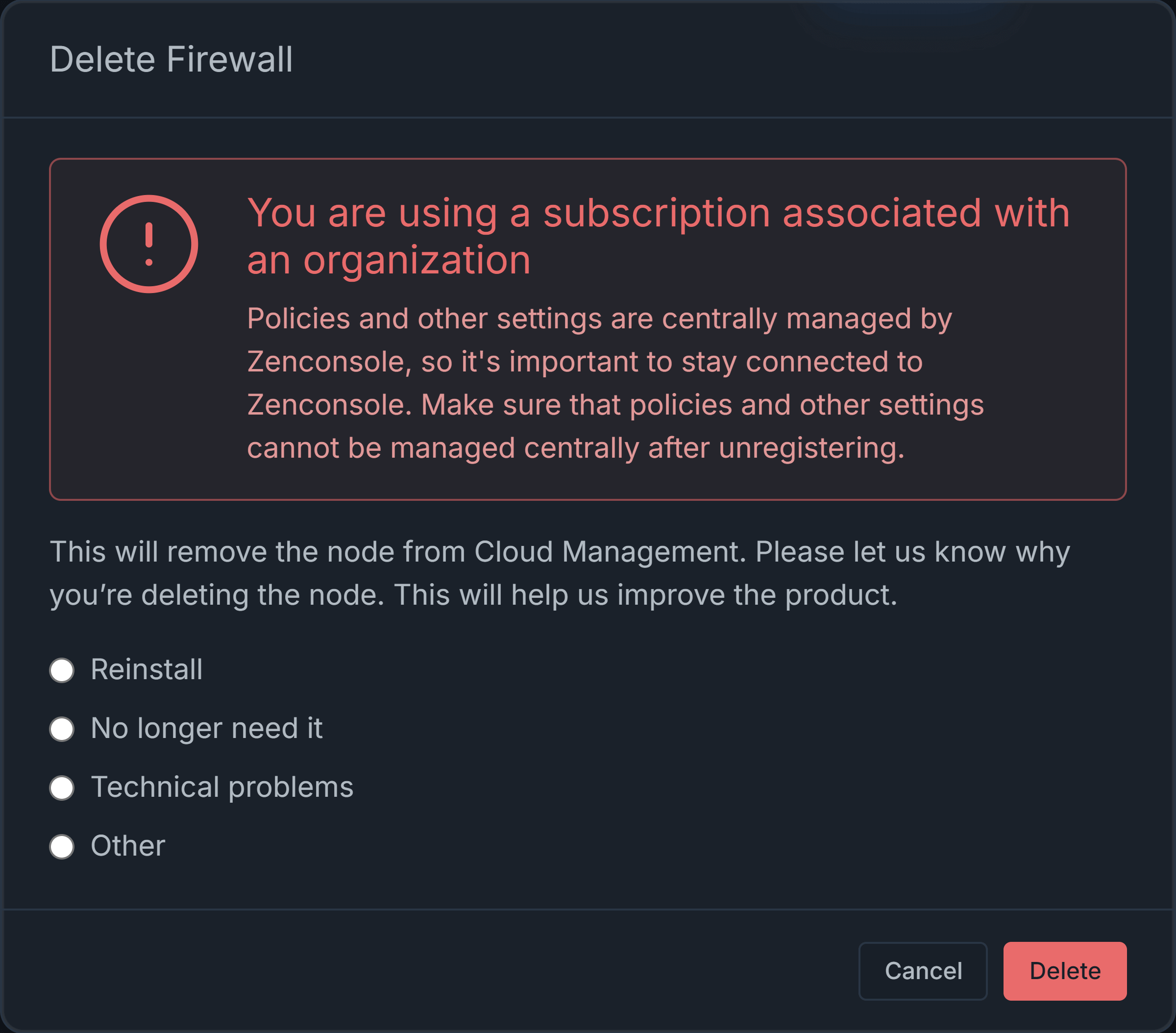 Confirmation for deleting node