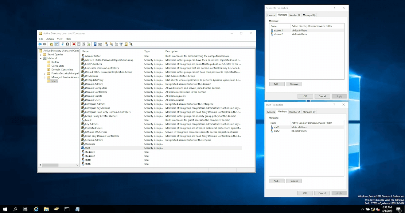 Desktop view of the Windows Server 2019