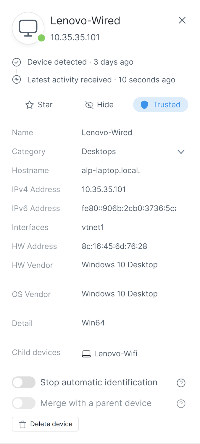 Device Details Pane on Zenconsole