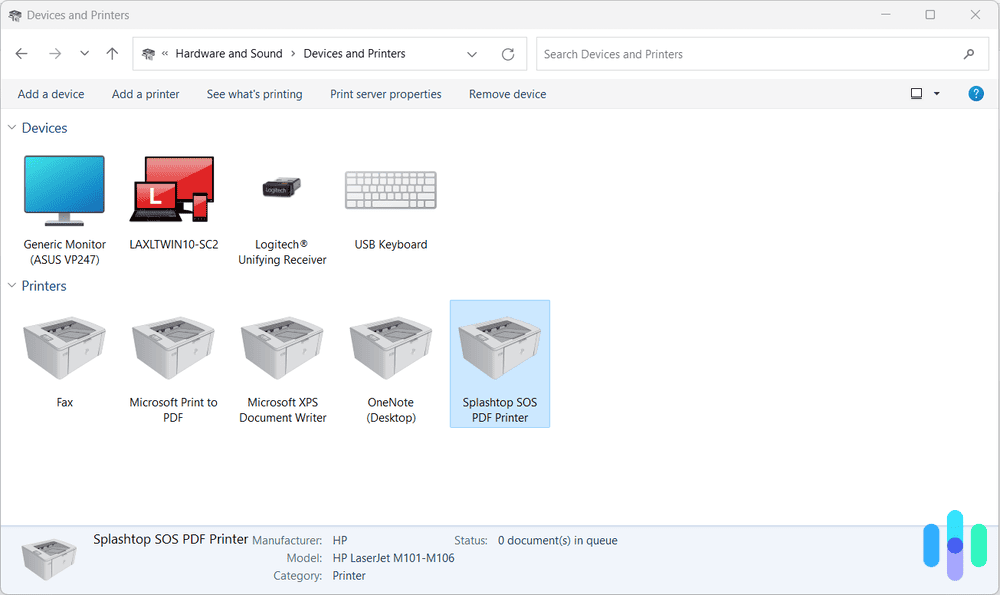 Devices & Printers page in Windows