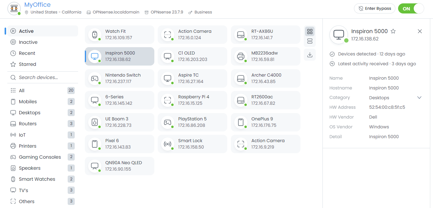 Devices Page on Zenarmor