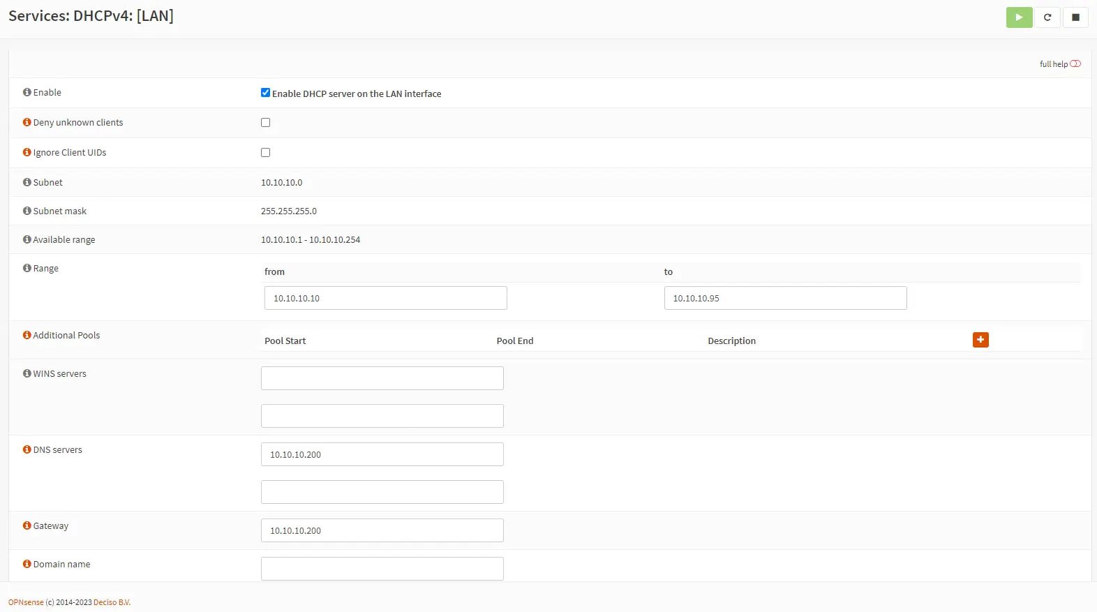 DHCP server settings on master node