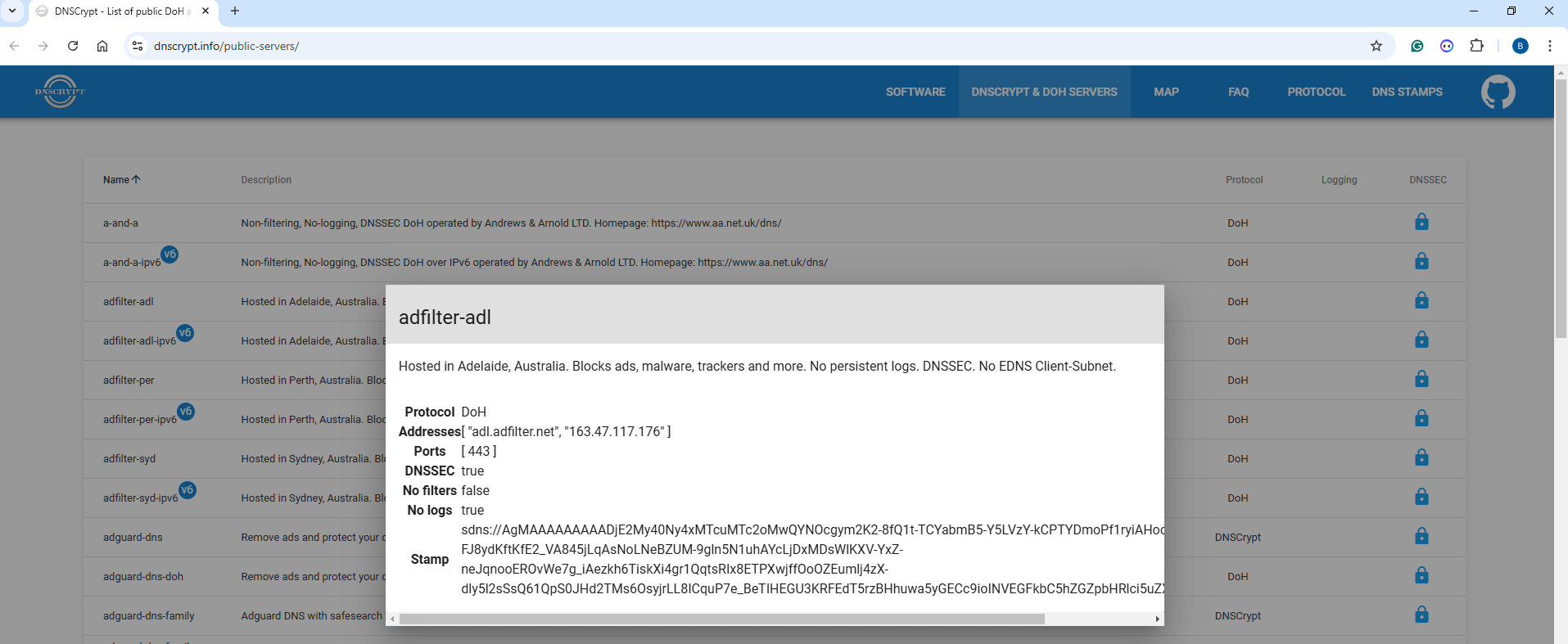 Public DNSCrypt Servers interactive list