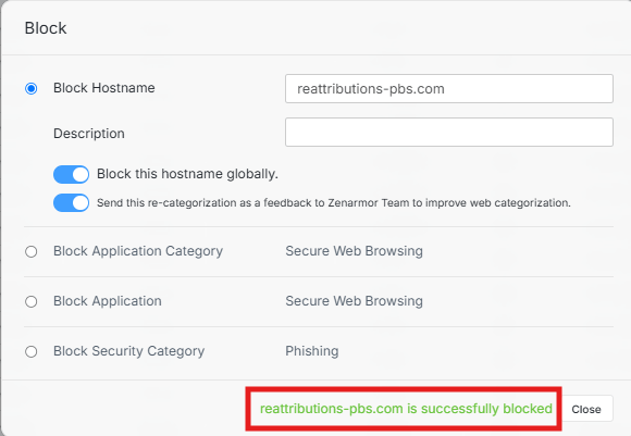 Domain Successfully Blocked