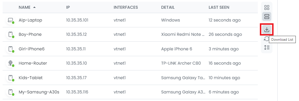 Downloading Device List on Zenarmor