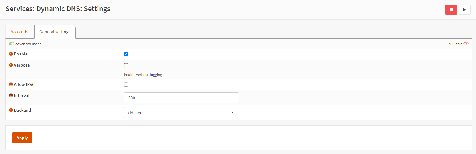 Dynamic DNS General Settings on OPNsense
