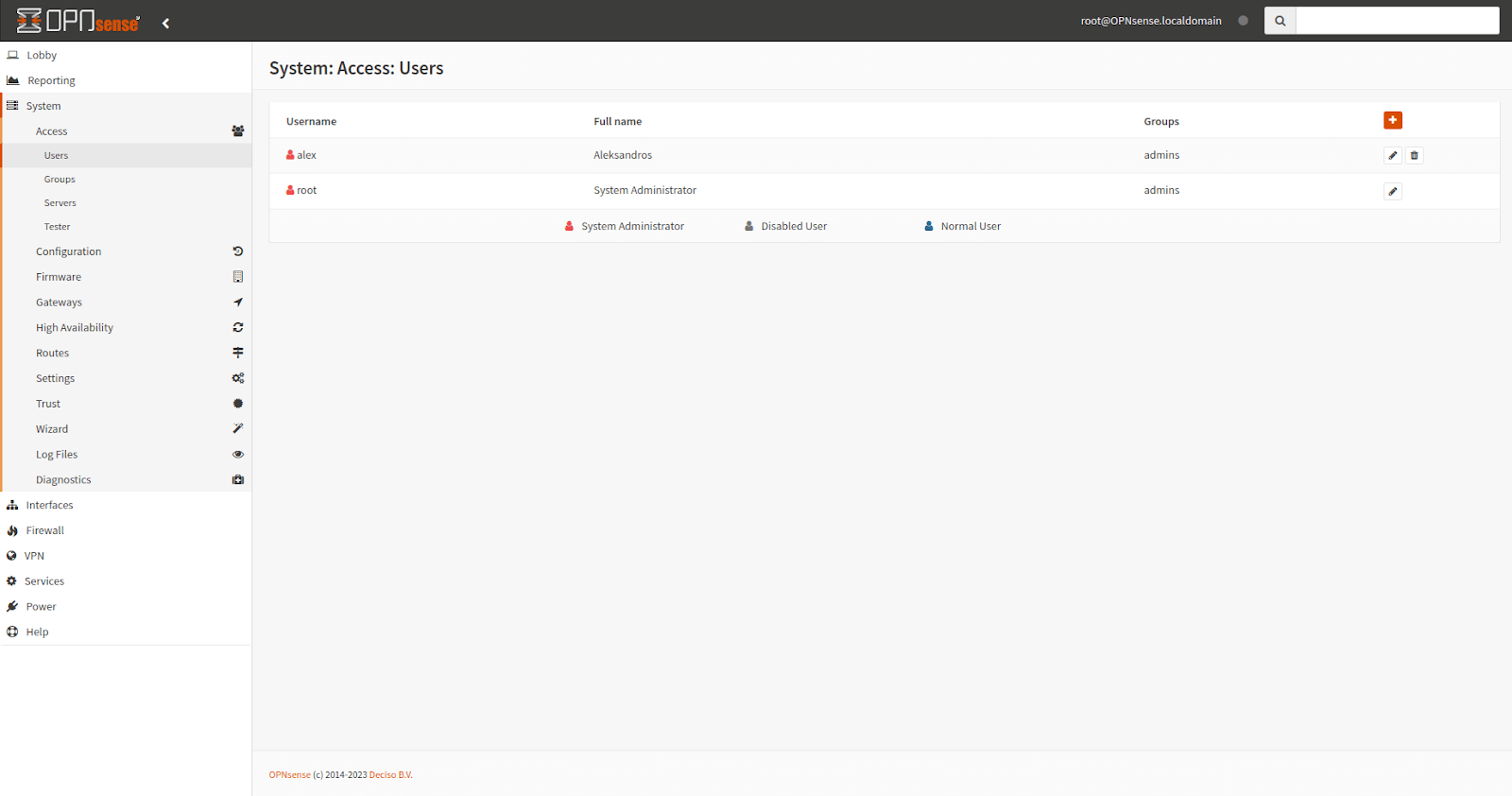 Edit users on OPNsense