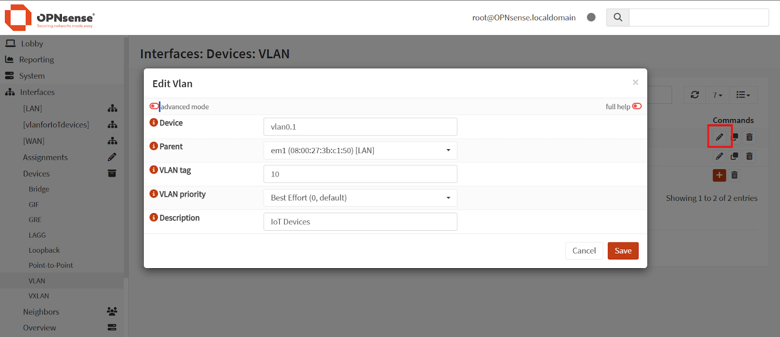 Editing an Existing VLAN Interface on OPNsense