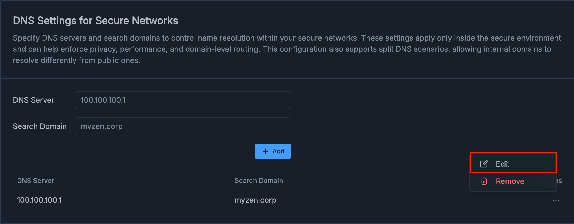 Editing DNS Settings