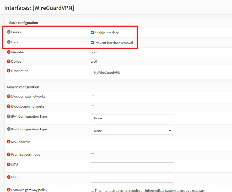 enabling wireguard interface on opnsense