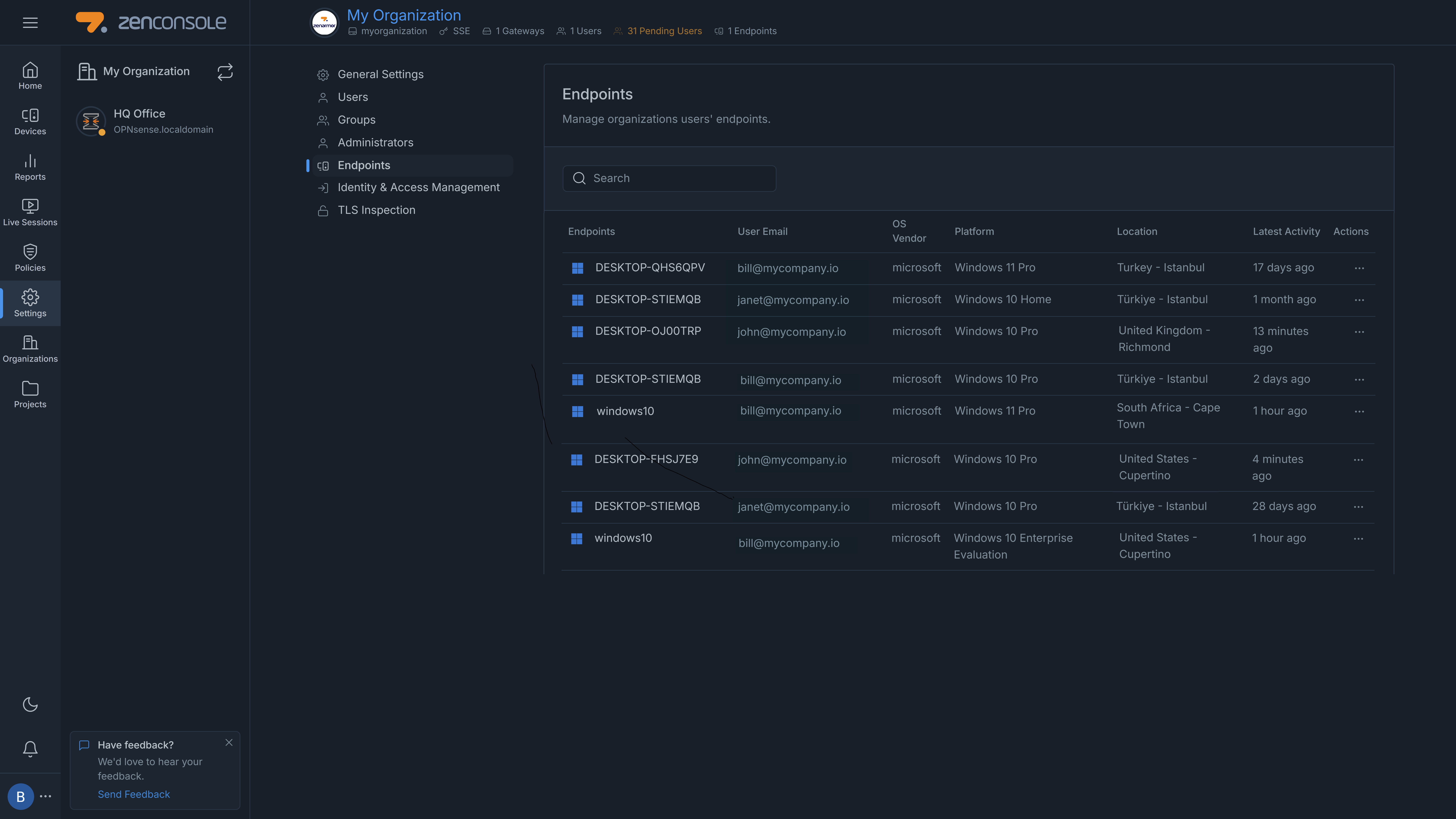 Endpoints page