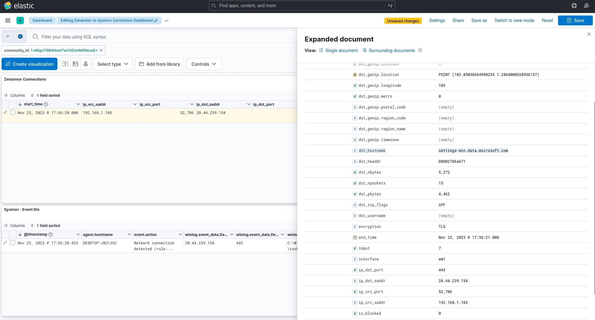 Examining the log data generated by Zenarmor, the application has been classified as Microsoft Defender, as well as the location and domain name information, which is useful when trying to establish the purpose of the network connection
