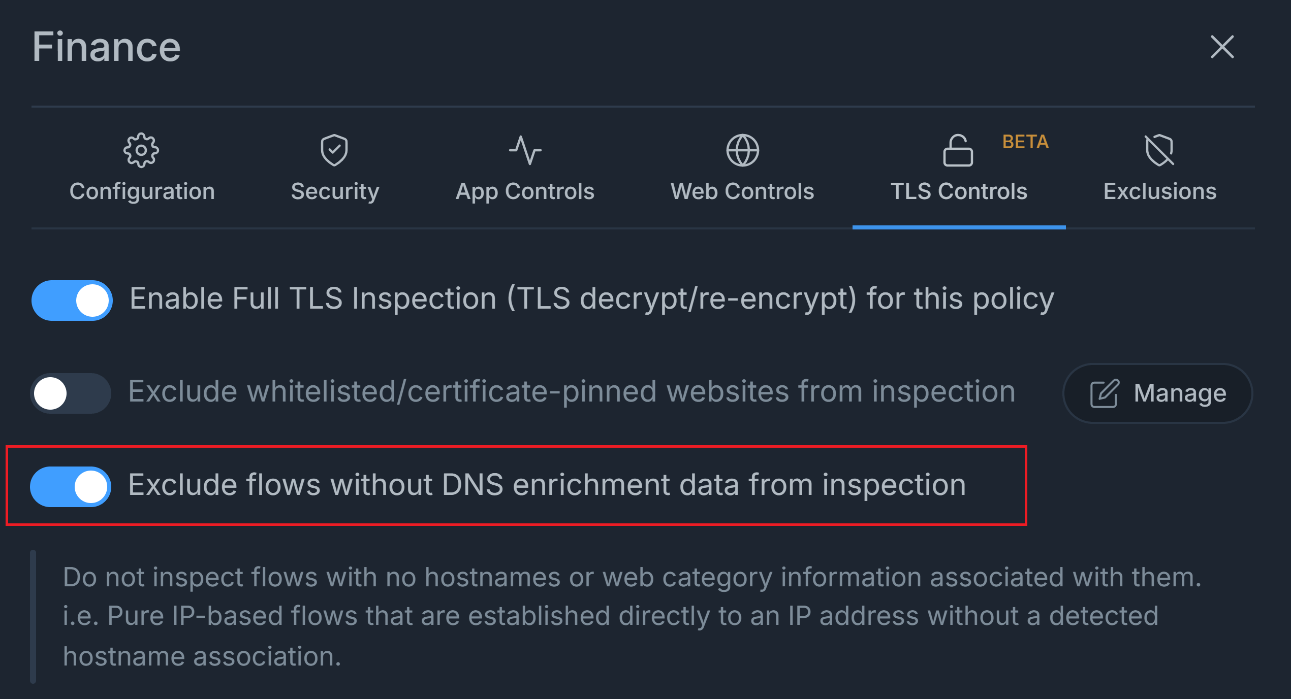 Excluding flows without DNS enrichment data from inspection