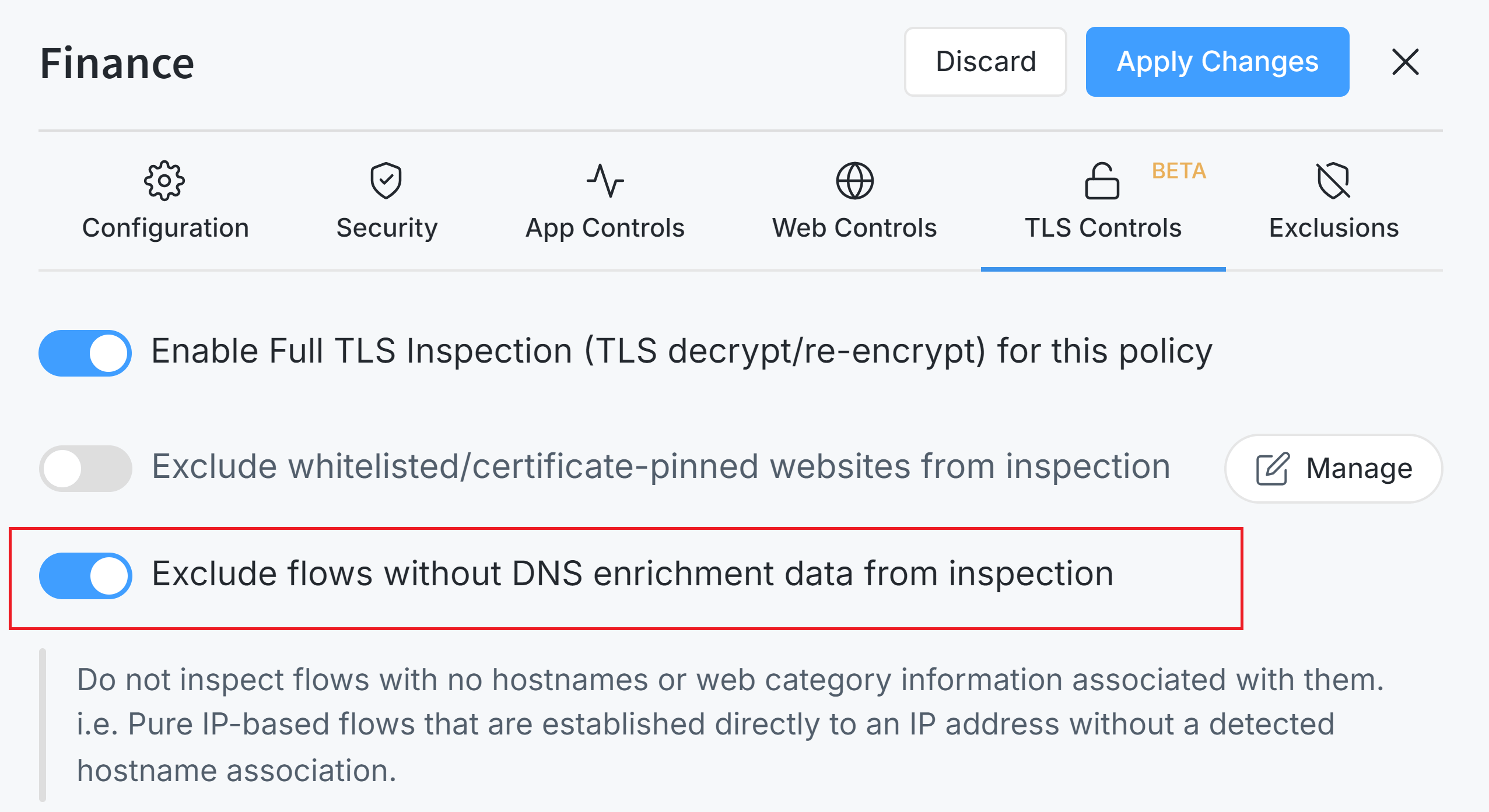 Excluding flows without DNS enrichment data from inspection