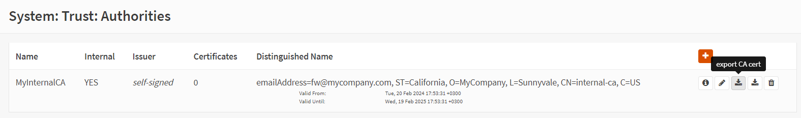Export Certificate Authority (CA)