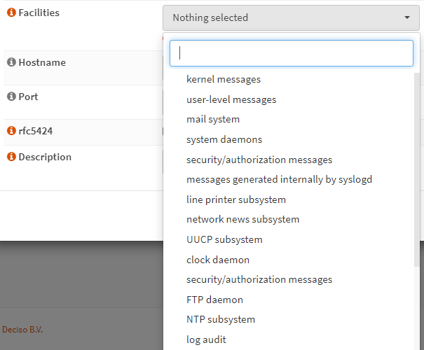 Selecting Facilities for Logging targets on OPNsense