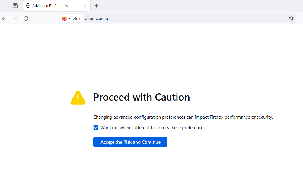 Firefox Config Caution Prompt