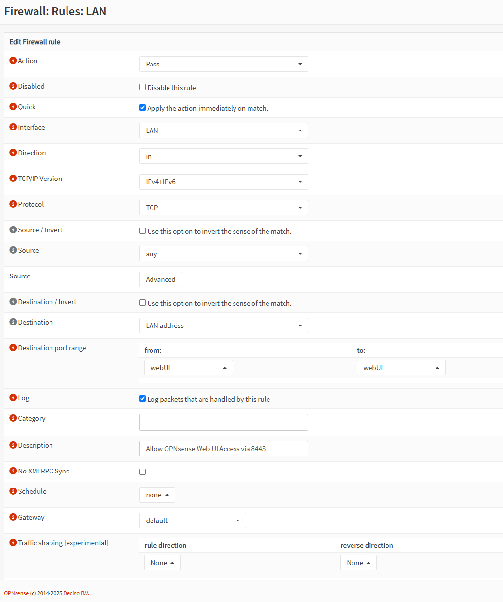 Firewall rule for web UI access