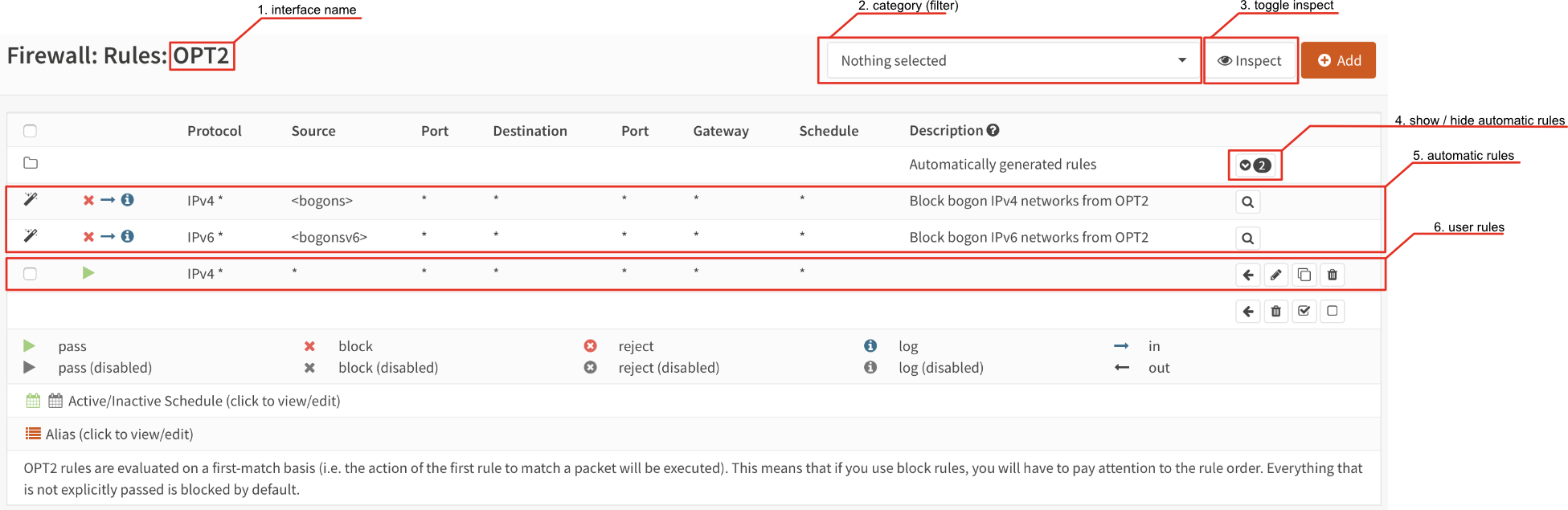 Firewall rule settings menu