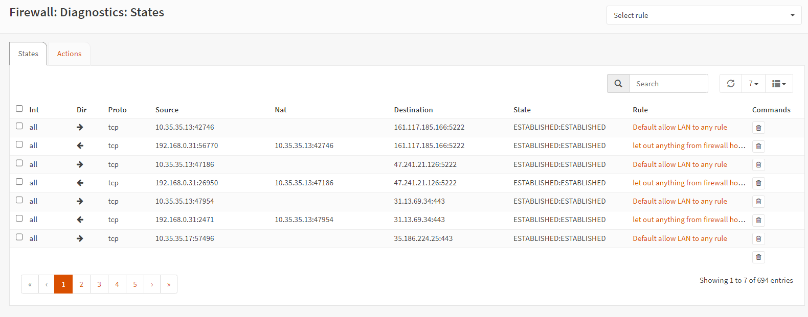 OPNsense Firewall Diagnostics via States