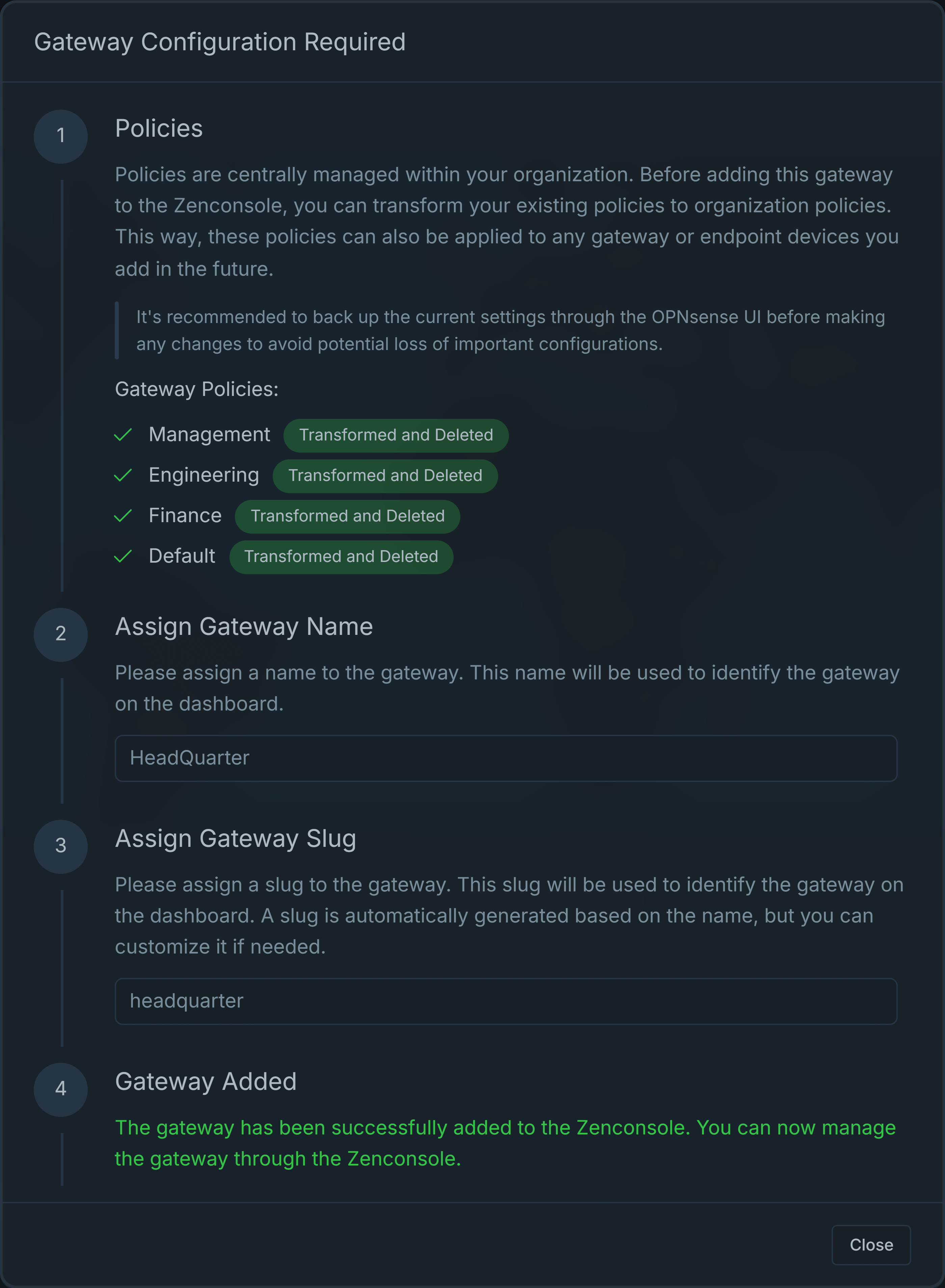 Gateway added succesfully