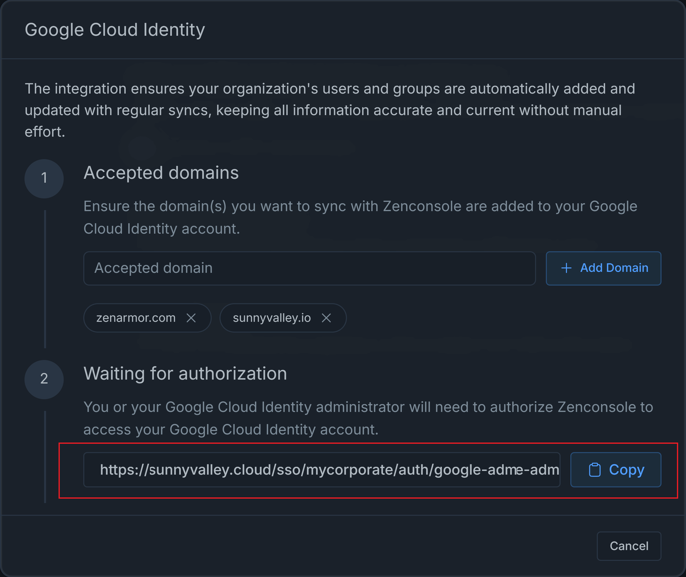 Generating Link and Waiting for Google IDP Authorization
