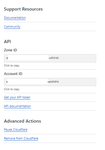 Cloudflare account ID and the zone ID
