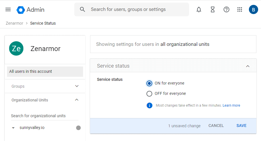 Setting Google Service Status