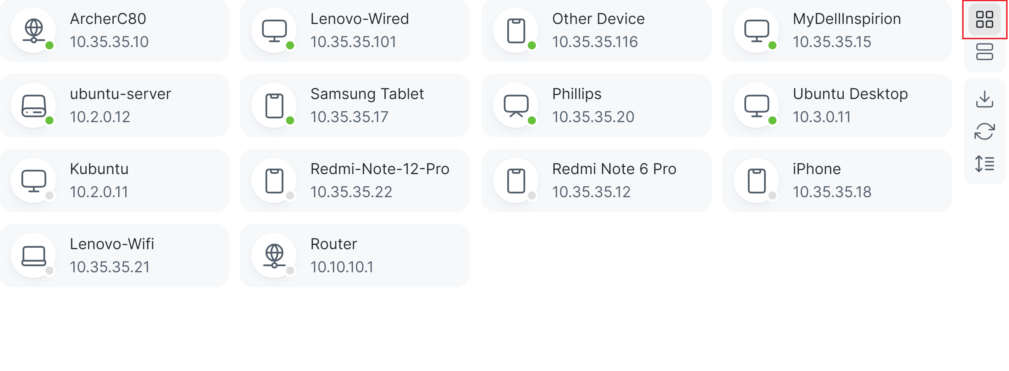 Viewing Devices in Grid Layout on Zenarmor