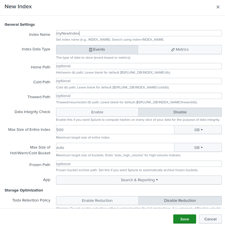 Index creation process