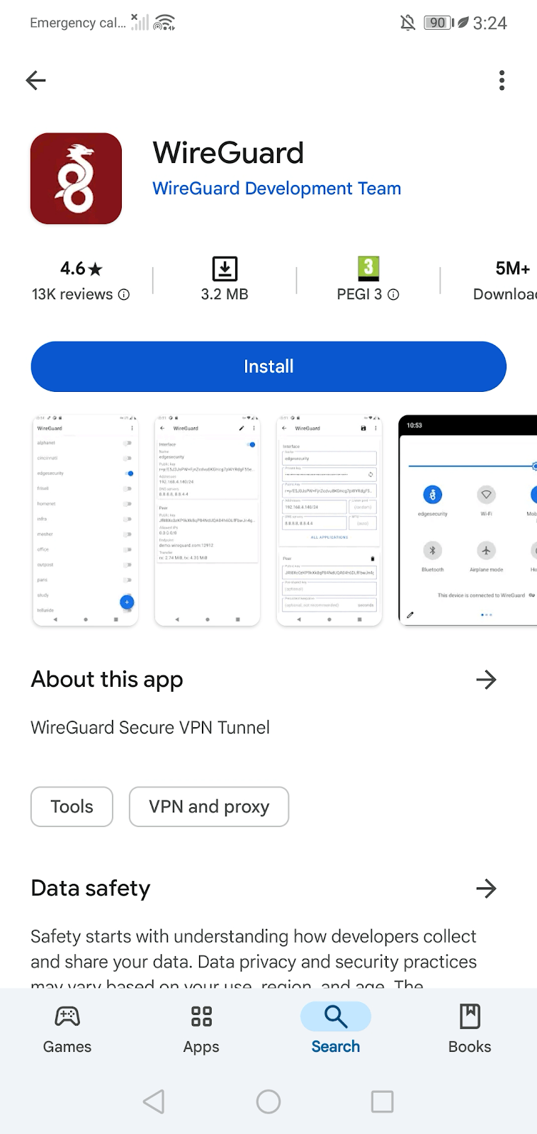 installing the wireguard android application