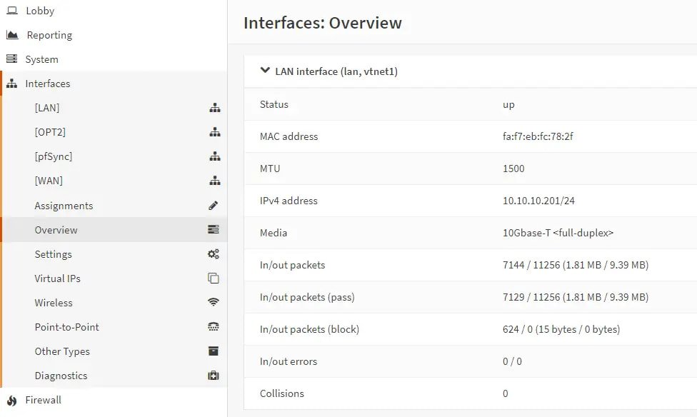 LAN interface overview on master node