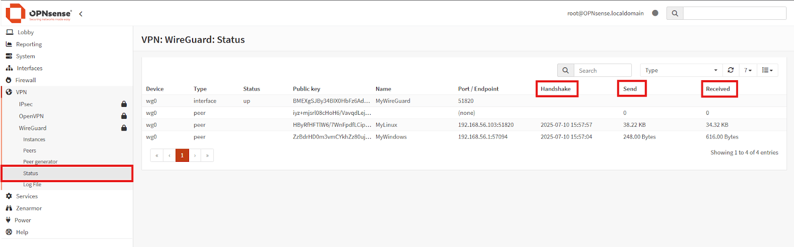 list of connected wireguard clients in opnsense