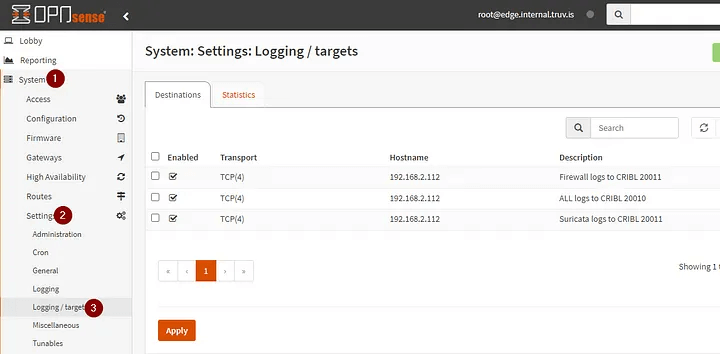 Logging targets on OPNsense