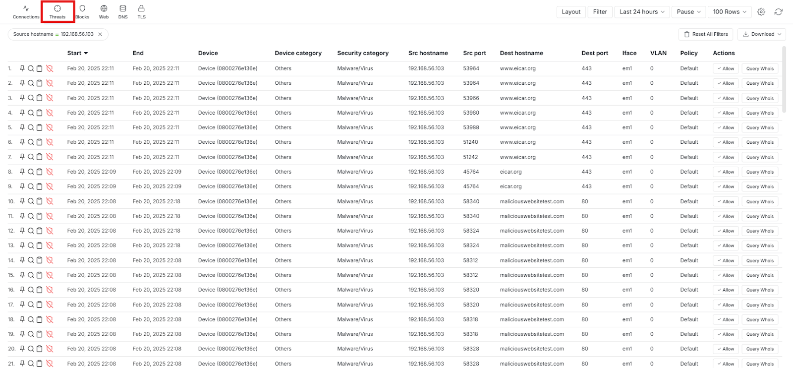 Malware/Virus Traffic on Live Sessions