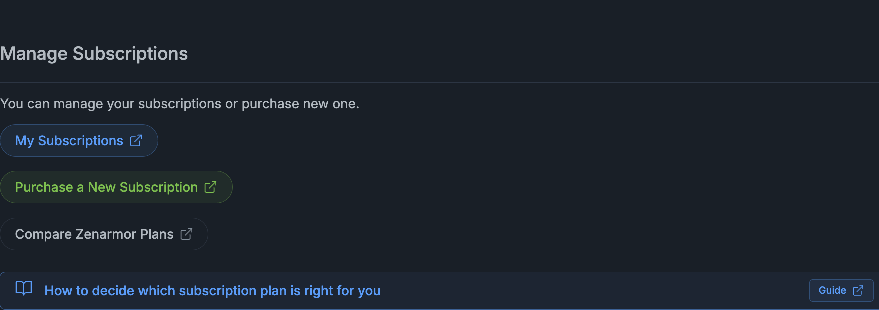 Zenconsole - Manage Subscription