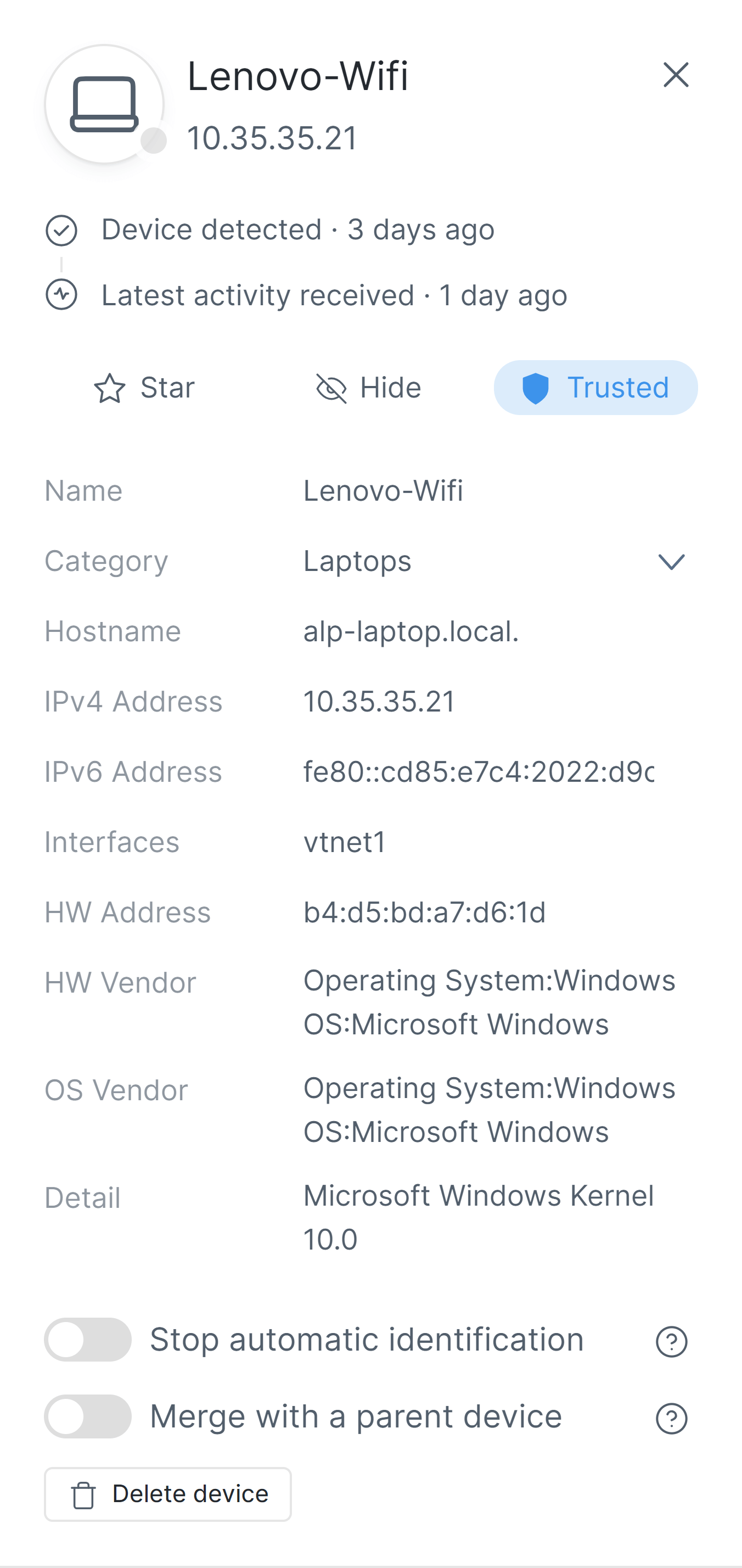 Merging a child device with a parent device