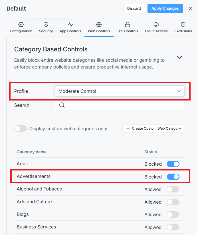 Selecting Web Profile